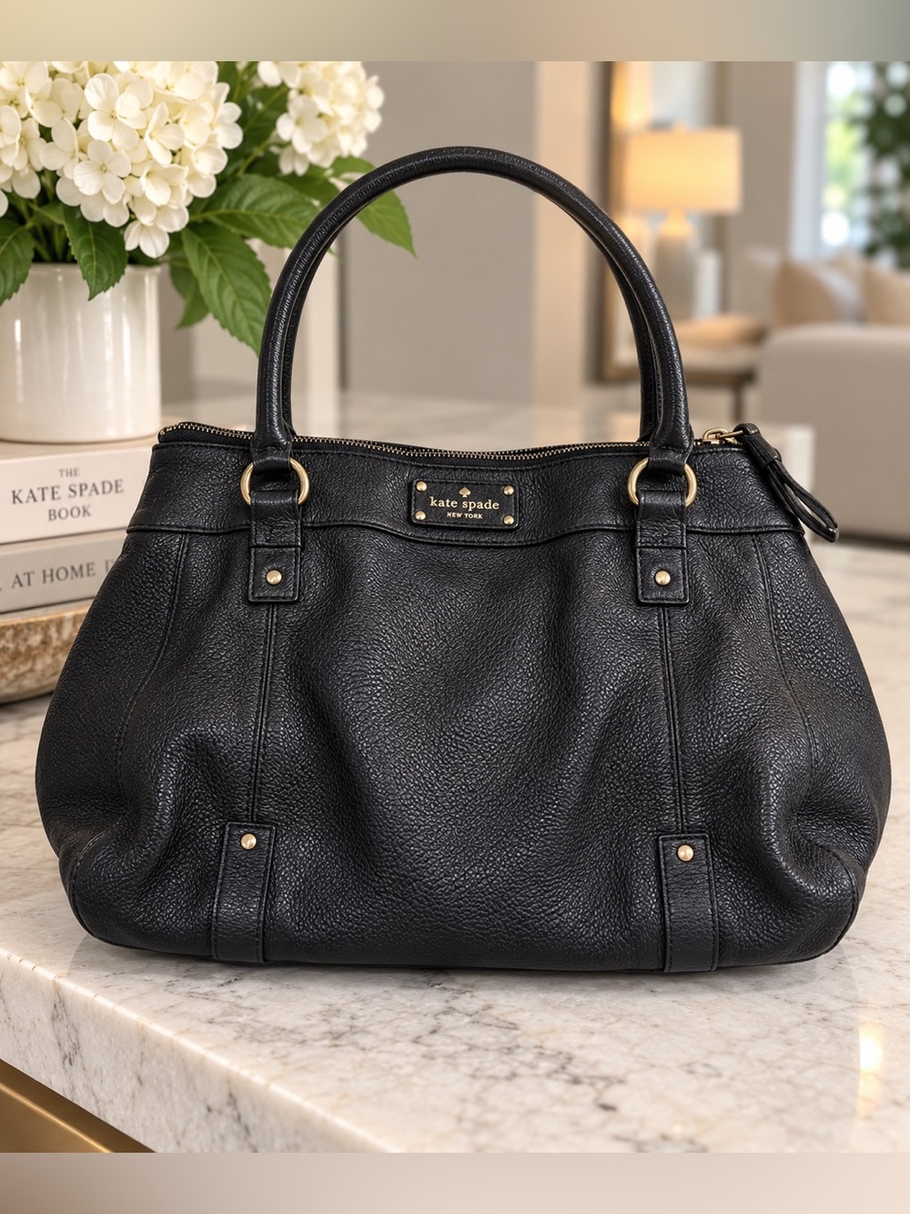 Kate Spade Berkshire Road Teegan Black Pebbled Leather Satchel Tote Bag